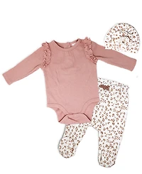 Baby Mode Baby Girls Take Me Home 3 Piece Layette Set, Mauve Leopard