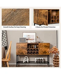Slickblue Industrial Kitchen Buffet Sideboard with Wine Rack and 2 Doors-Rustic Brown