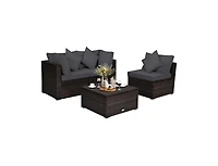 Slickblue 4 Pieces Ottoman Garden Patio Rattan Wicker Furniture Set with Cushion