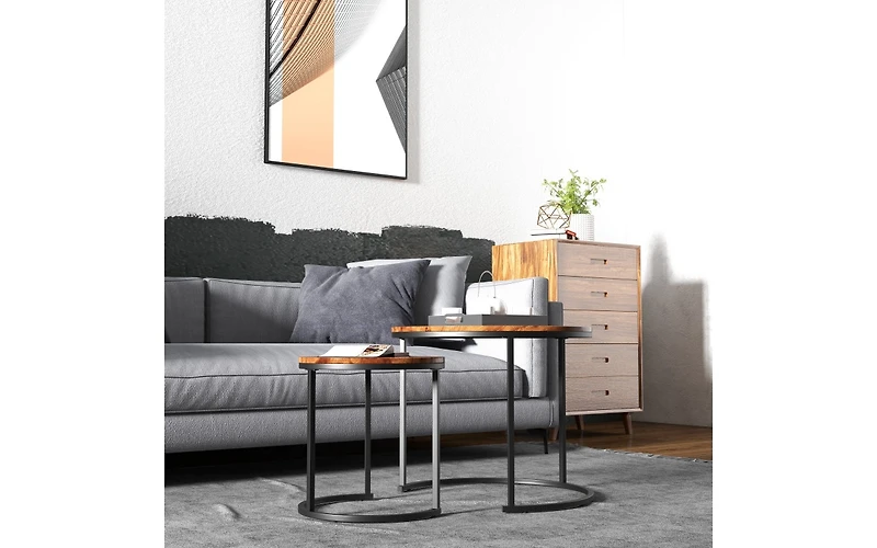 Modern Round Stacking Nesting Coffee Tables for Living Room (Set of 2)