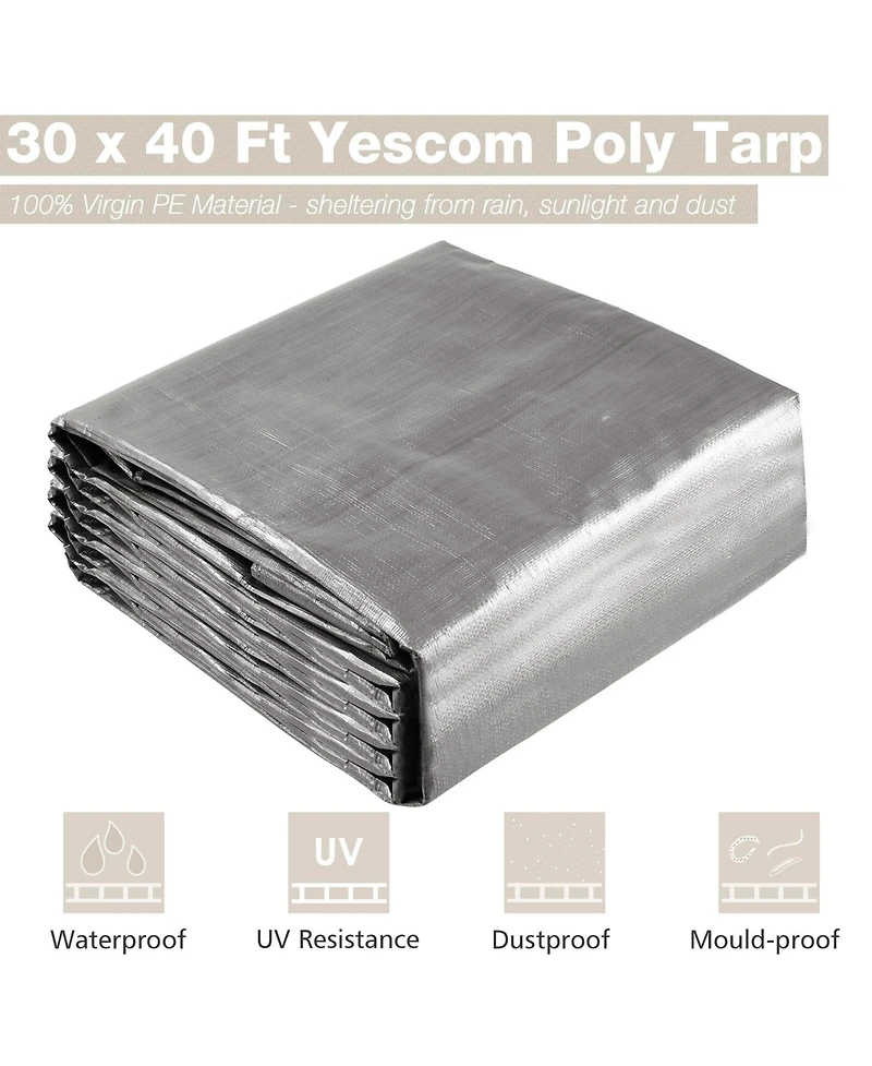 Yescom 30x40 Ft Waterproof Poly Tarp with 25 Ball Bungees Protect Cover 10mil Tarpaulin