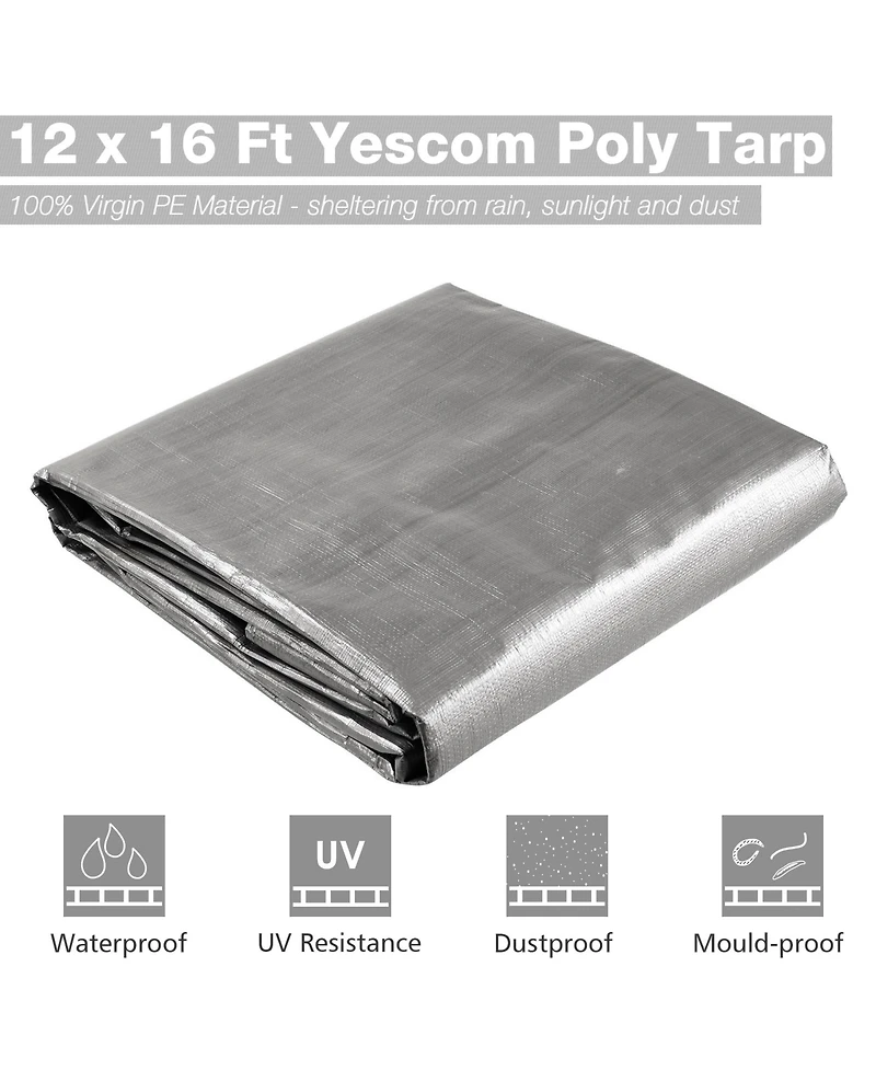 Yescom 12x16ft Heavy Duty Reinforced Poly Tarp 10-milWaterproof Tarpaulin Ground Sheet Camping Cover with Eyelets