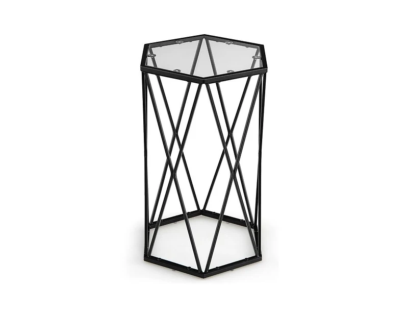 Slickblue Hexagonal Accent End Table with Tempered Glass Top and Metal Frame