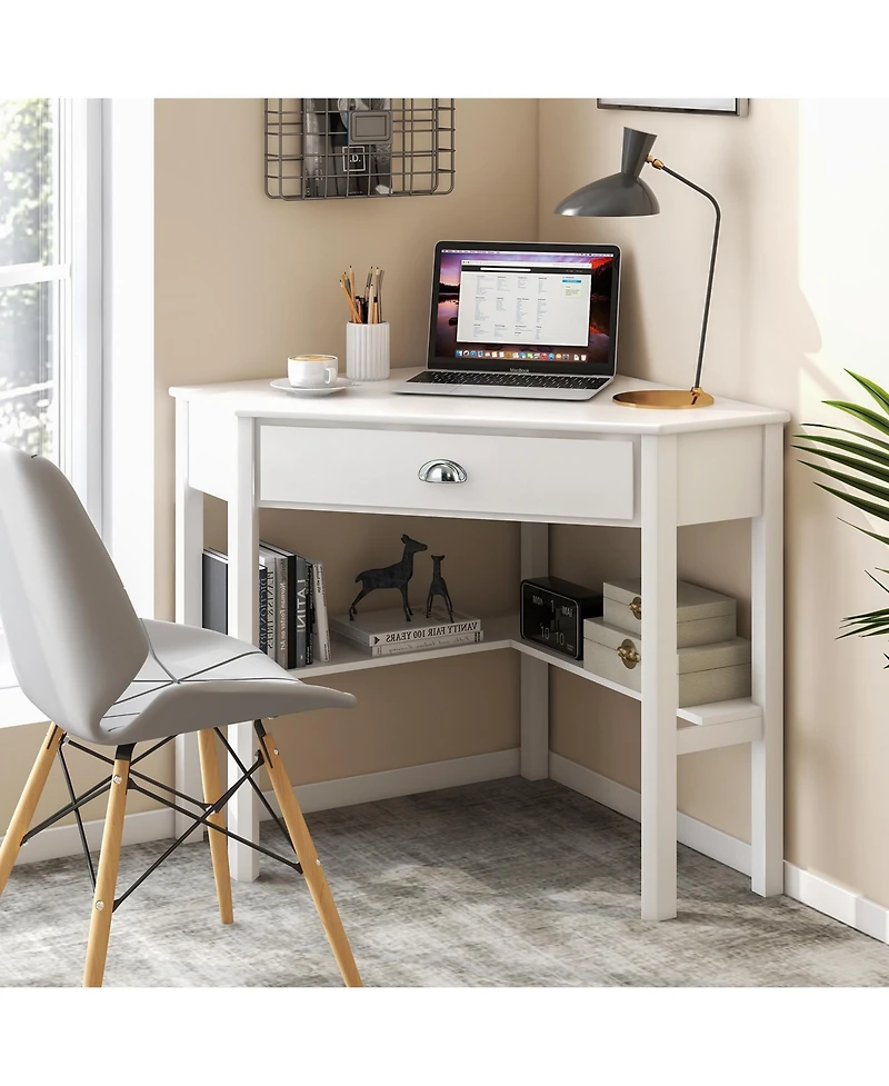 Corner Wooden Computer Desk for Home Office or Study, Compact Laptop Workstation