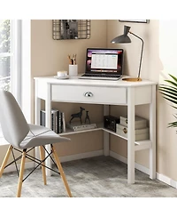 Corner Wooden Computer Desk for Home Office or Study, Compact Laptop Workstation