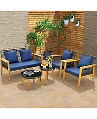 Slickblue 5 Piece Outdoor Conversation Set with 2 Coffee Tables for Backyard Poolside-Navy