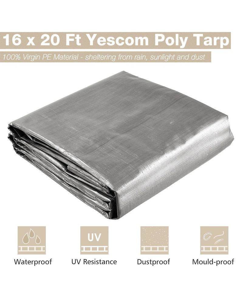Yescom 2 Pack 16x20 Ft 10 Mil Poly Tarp Protective Cover Tarpaulin Outdoor Waterproof