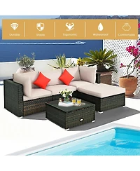Slickblue 5 Pieces Outdoor Patio Rattan Furniture Set Sectional Conversation with Cushions