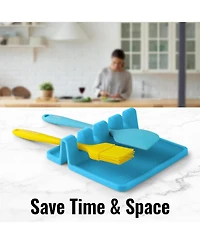 Silicone Utensil Rest with Drip Pad for Multiple Utensils - Kitchen Utensil Holder for Ladles & Tongs