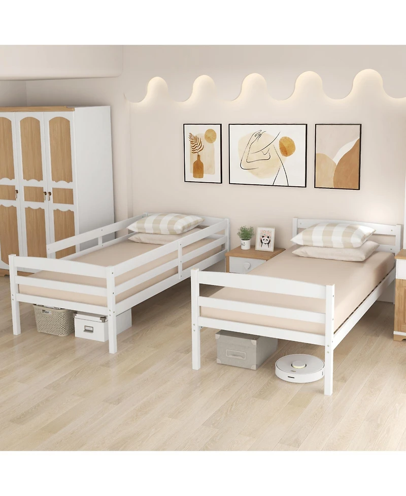 Slickblue Solid Wood Over Bunk Bed Frame with High Guardrails and Integrated Ladder