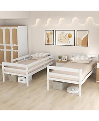 Slickblue Solid Wood Over Bunk Bed Frame with High Guardrails and Integrated Ladder