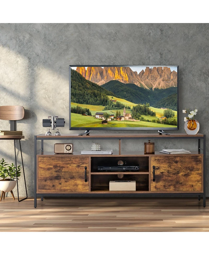 Slickblue 58 Inch Industrial Tv Stand with Cabinets and Adjustable Shelf for TVs up to 65 Inch-Rustic Brown