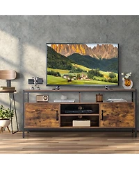 Slickblue 58 Inch Industrial Tv Stand with Cabinets and Adjustable Shelf for TVs up to 65 Inch-Rustic Brown