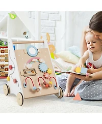 Slickblue Wooden Baby Walker with Multiple Activities Center for Over 1 Year Old