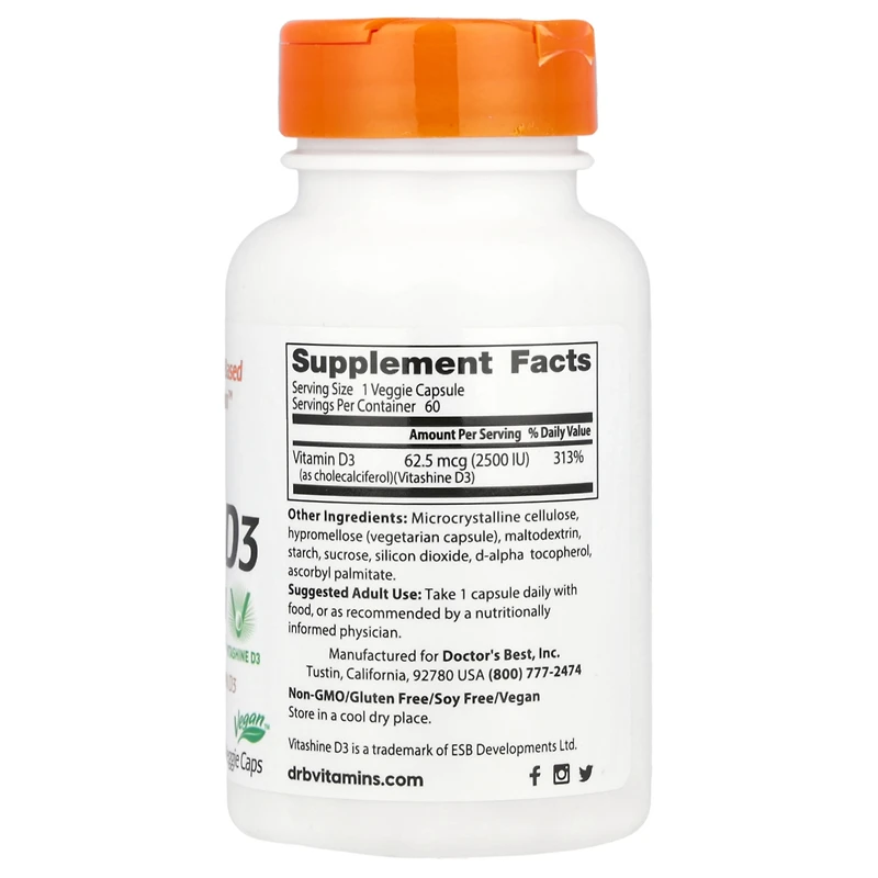 Doctor's Best Nutrition D3 with Vitashine D3 62.5 mcg (2 500 Iu) - 60 Veggie Caps