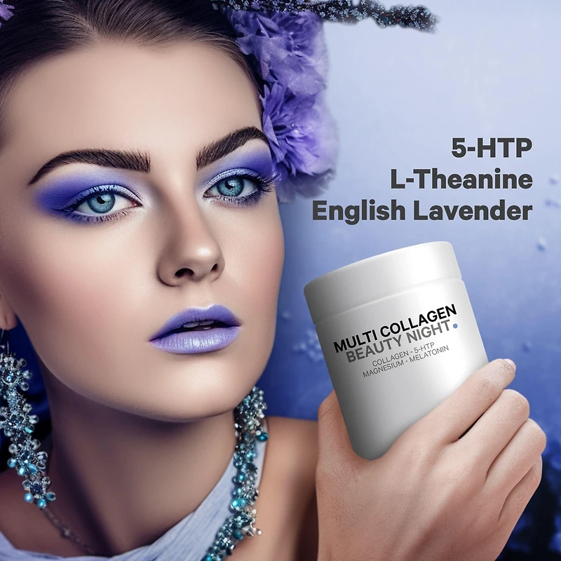 Multi Collagen Beauty Night Capsules - Magnesium, 5-htp, L-Theanine, Melatonin Supplement - 5 Types Collagen - Grass Fed Hydrolyzed Collagen Pills