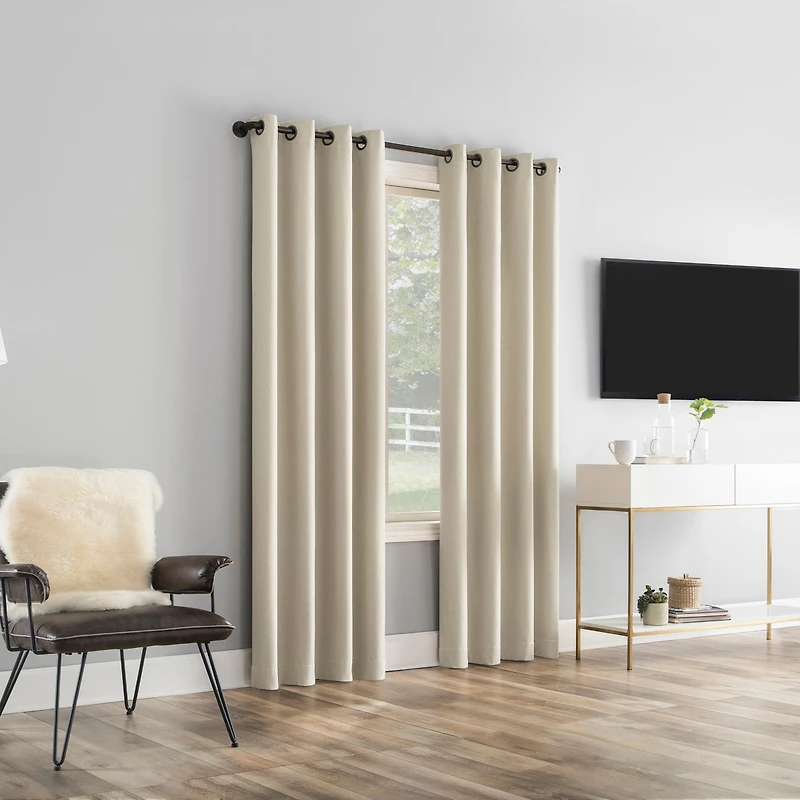 Tresello Tonal Texture Draft Shield Fleece Insulated 100% Blackout Grommet Curtain Panel