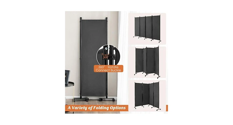 Slickblue 4-Panel Folding Room Divider 6 Feet Rolling Privacy Screen with Lockable Wheels