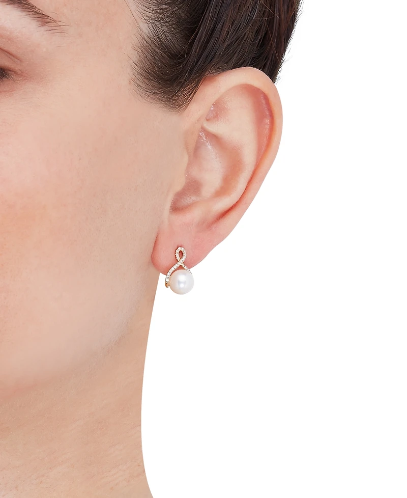 Honora Cultured Freshwater Pearl (7mm) & Diamond (1/6 ct. t.w.) Drop Earrings in 14k Gold