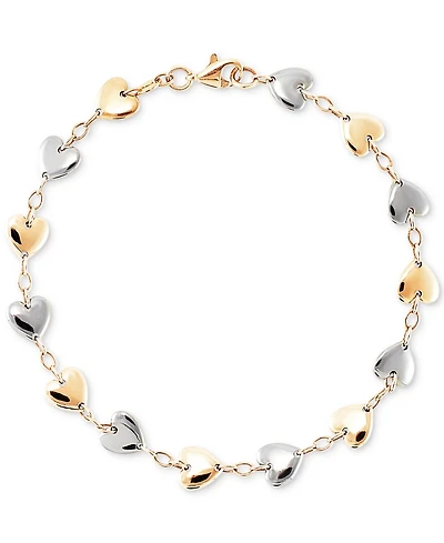 Polished Heart & Oval Link Chain Bracelet in 10k Two-Tone Gold