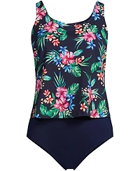 Lands' End Plus Chlorine Resistant One Piece Scoop Neck Fauxkini Swimsuit