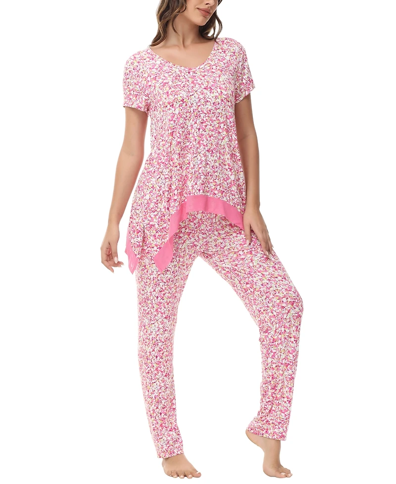 Women's Printed Short Sleeve Tunic with Pant Pajama Set