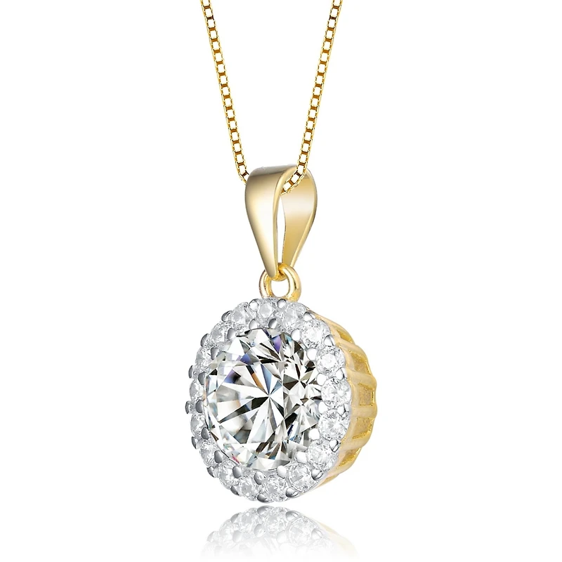 Sterling Silver with Colored Round Cubic Zirconia Halo Necklace