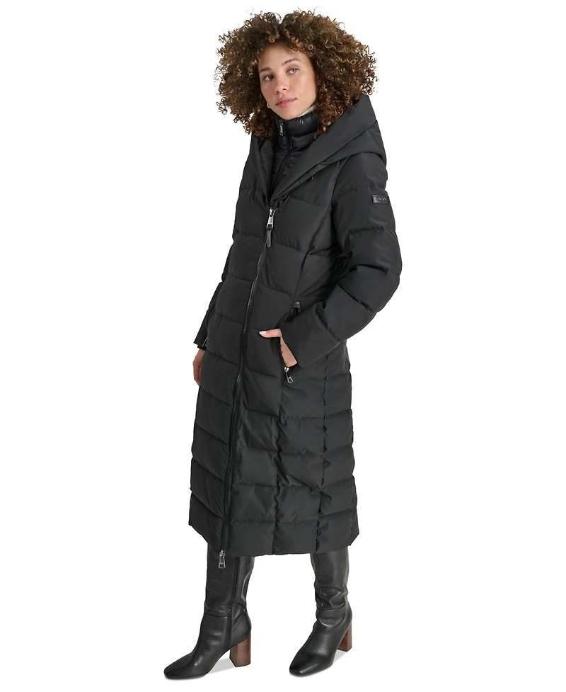 Dkny Women's Bibbed Shawl Collar Hooded Puffer Coat