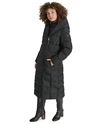 Dkny Women's Bibbed Shawl Collar Hooded Puffer Coat