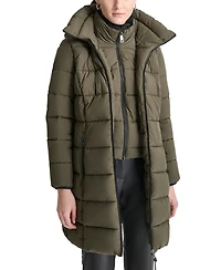 Dkny Women's Bibbed Hooded Zip-Front Puffer Coat