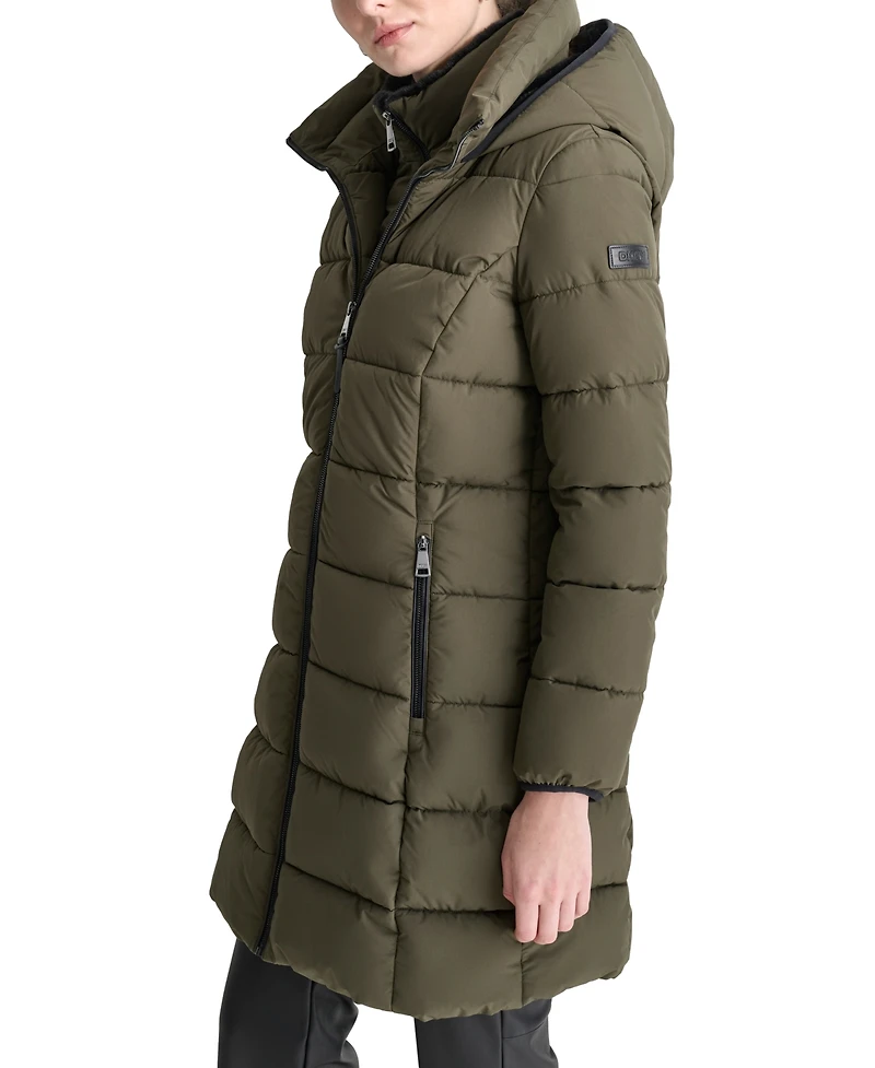 Dkny Women's Bibbed Hooded Zip-Front Puffer Coat