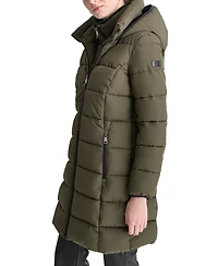 Dkny Women's Bibbed Hooded Zip-Front Puffer Coat