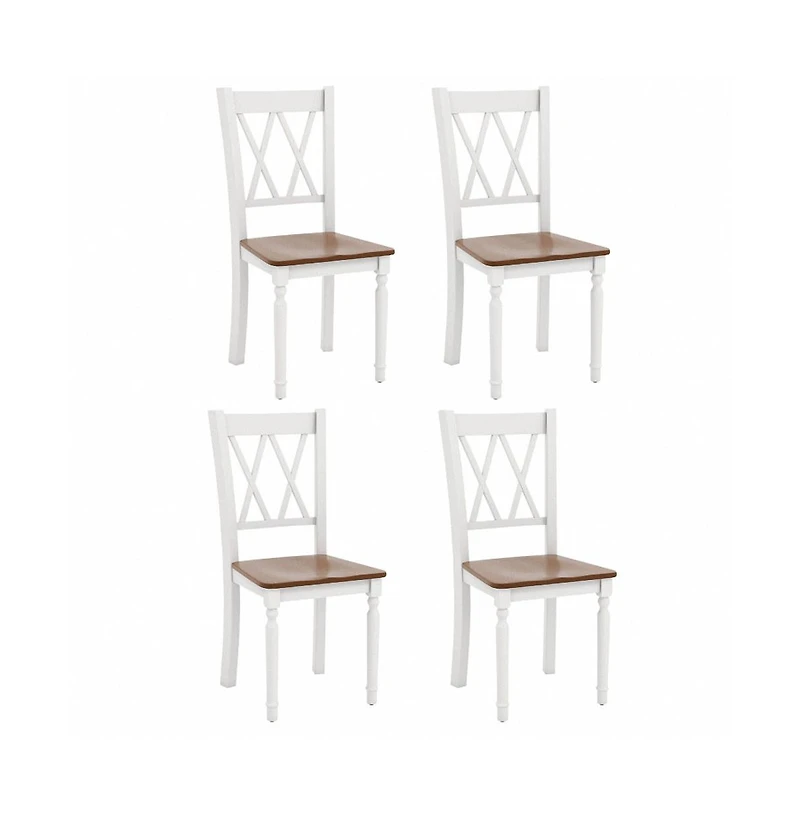 Set of 4 Wooden Farmhouse Kitchen Chairs with Rubber Wood Seat