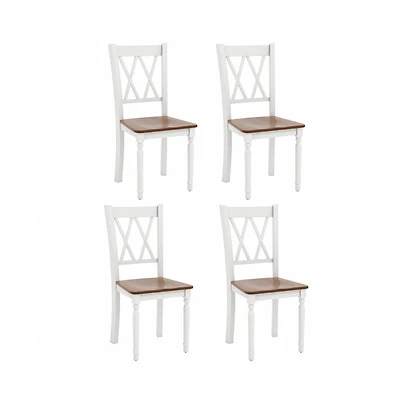 Set of 4 Wooden Farmhouse Kitchen Chairs with Rubber Wood Seat