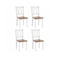 Set of 4 Wooden Farmhouse Kitchen Chairs with Rubber Wood Seat
