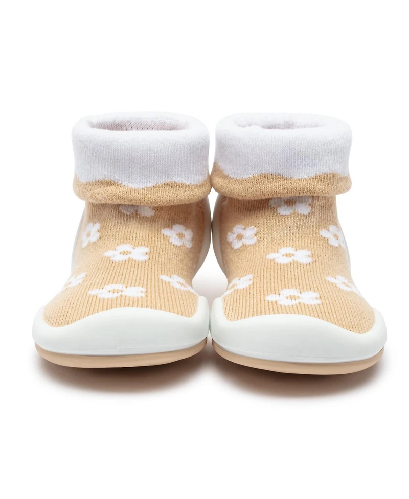 Komuello Infant Girl Breathable Washable Non-Slip Sock Shoes Daisies - Latte