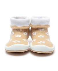 Komuello Infant Girl Breathable Washable Non-Slip Sock Shoes Daisies - Latte