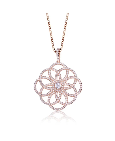 Fancy Sterling Silver With White Cubic Zirconia Intricate Flower Pendant