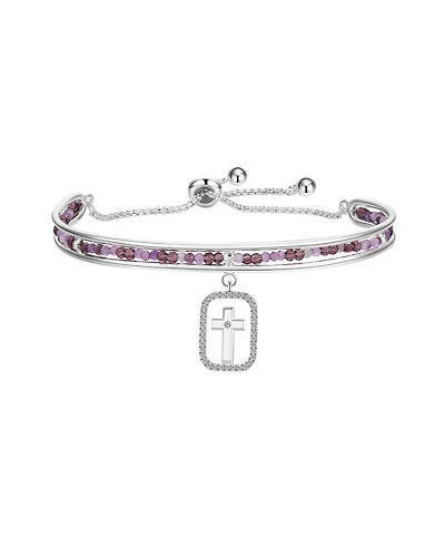 Unwritten Cubic Zirconia Amethyst Cross Cuff Bangle Bracelet