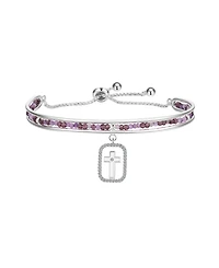 Unwritten Cubic Zirconia Amethyst Cross Cuff Bangle Bracelet