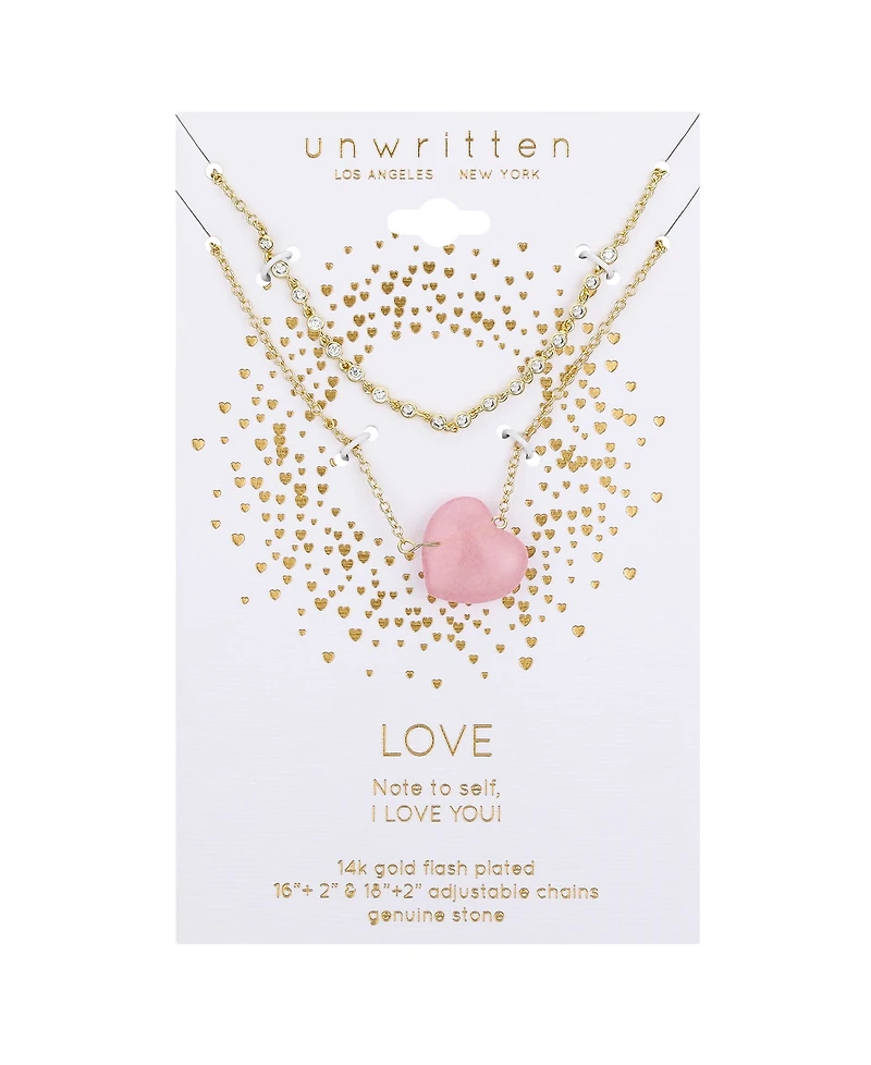 Unwritten Cubic Zirconia Rose Quartz Heart Layered 2-Piece Necklace Set