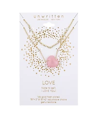 Unwritten Cubic Zirconia Rose Quartz Heart Layered 2-Piece Necklace Set