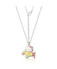 Hello Kitty Sanrio Silver Plated Enamel Pink Crystal 3D Plane Necklace