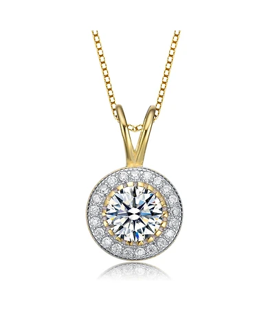 Sterling Silver Round-cut Cubic Zirconia Stud Pendant Necklace