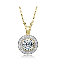 Sterling Silver Round-cut Cubic Zirconia Stud Pendant Necklace