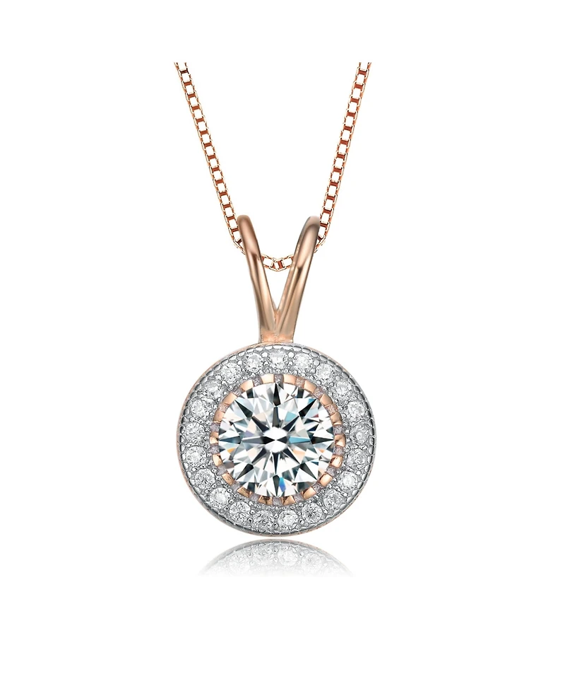 Sterling Silver Round-cut Cubic Zirconia Stud Pendant Necklace