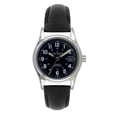 Peugeot Women s Black Nurses Sport Calendar Wrist Watch with Black Leather Strap