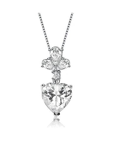 Sophisticated Sterling Silver White Gold Plated with Colored Heart Shaped Cubic Zirconia Pendant