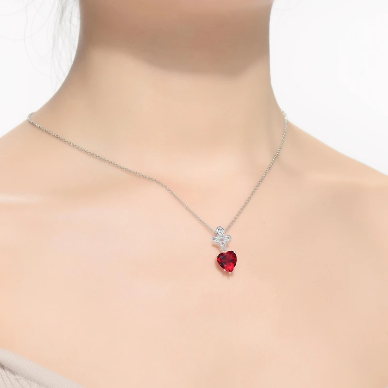 Sophisticated Sterling Silver White Gold Plated with Colored Heart Shaped Cubic Zirconia Pendant