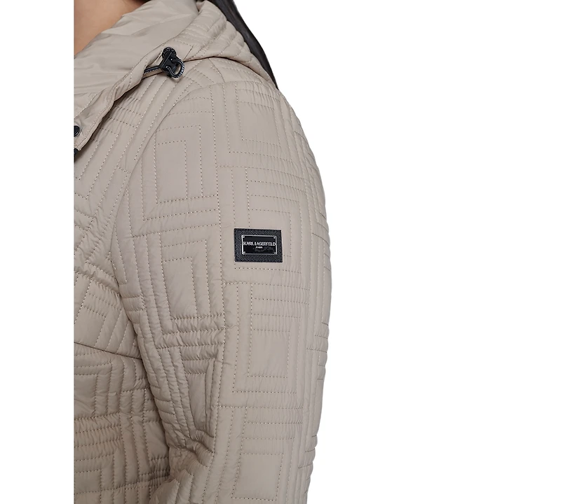 Karl Lagerfeld Paris Plus Size Hooded Quilted Anorak Coat, Created for Macy's